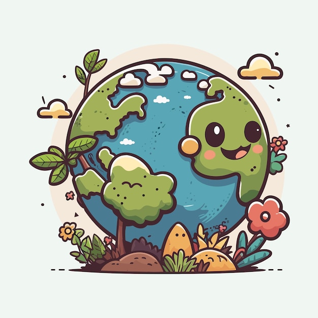 Vector cute earth cartoon style