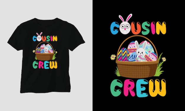 Vector cute easter day tshirt design with bunny eggs