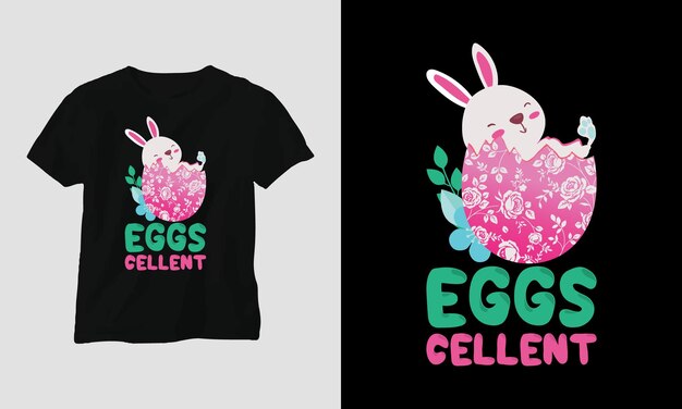 Vector vector cute easter day tshirt design with bunny eggs