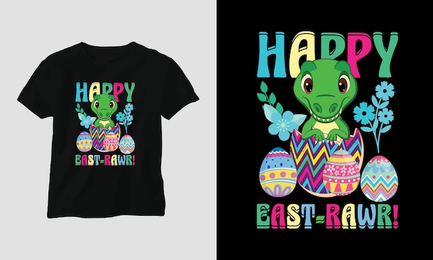 Vector cute easter day tshirt design with bunny eggs