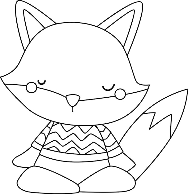 a vector of a cute fox doing yoga in black and white coloring