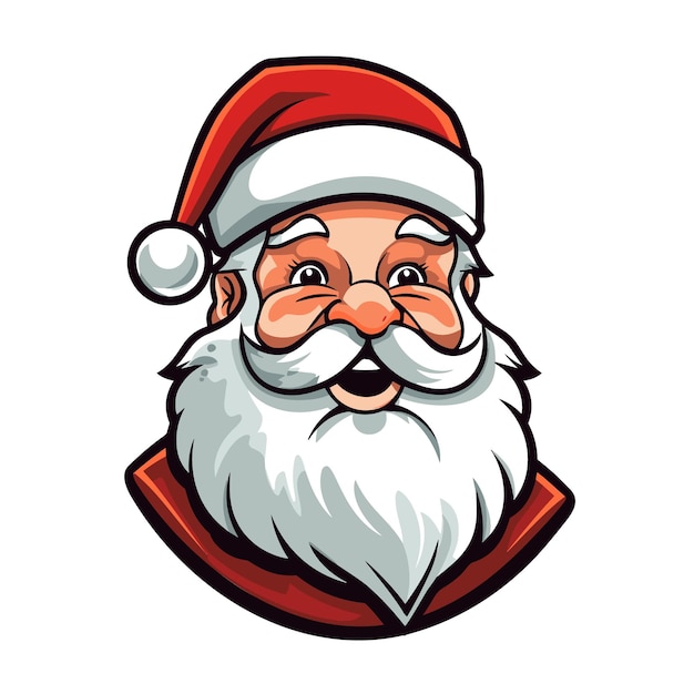 Vector Cute Funny Smiling Santa Claus Head Icon Design Template for Holiday Merry Christmas and Happy New Year Greeting Cards Stickers Banners