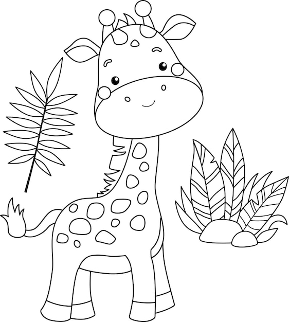 a vector of a cute giraffe in black and white coloring