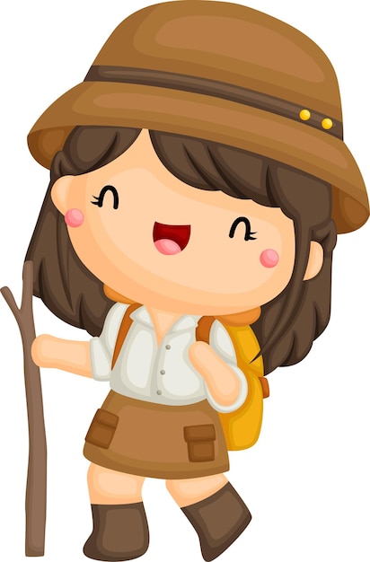 a vector of a cute girl dressed as an explorer