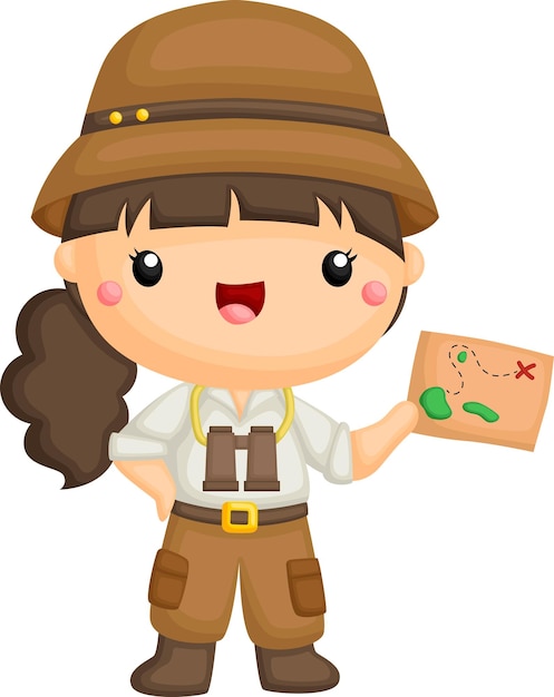 a vector of a cute girl dressed as an explorer