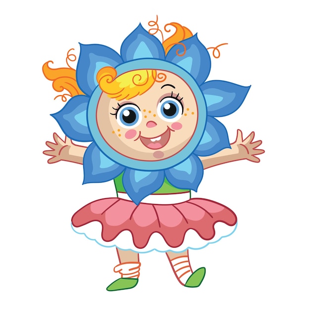 Vector cute girl with headgear in forme of flower