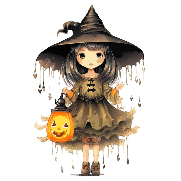 vector a cute girl with pumpkin nice girl with and pumpkins halloween girl with hat and pumpkins vector illustration on white background