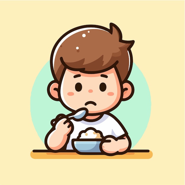 Vector cute guy character eating with a simple and minimalist flat design style