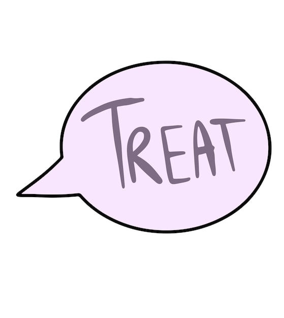 Vector Cute Halloween sticker. Violet inscription traet.