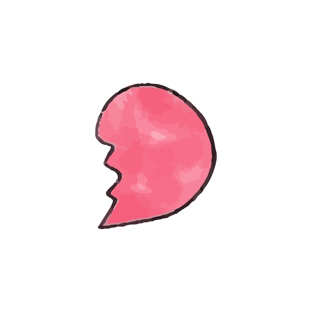 Vector Cute hand drawn watercolor pink heart broken in half. llustration for valentine's day.