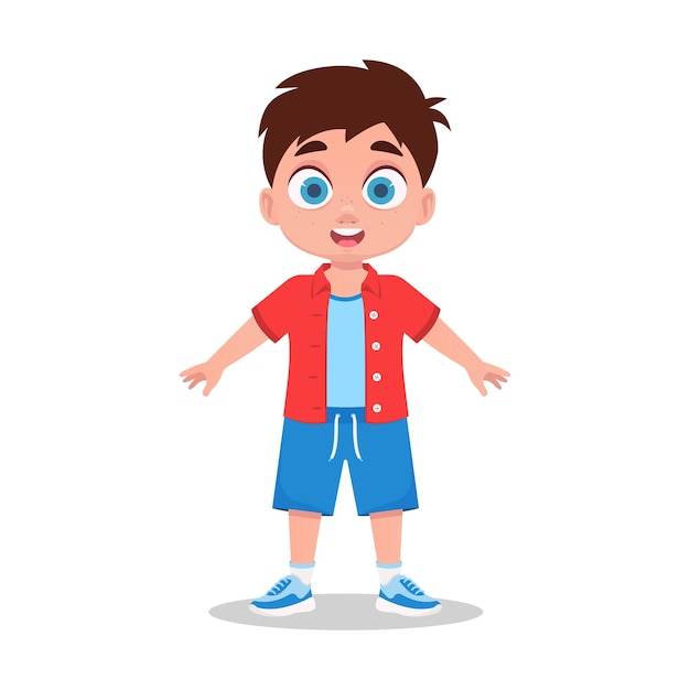 Vector cute happy boy in shorts and tshirt