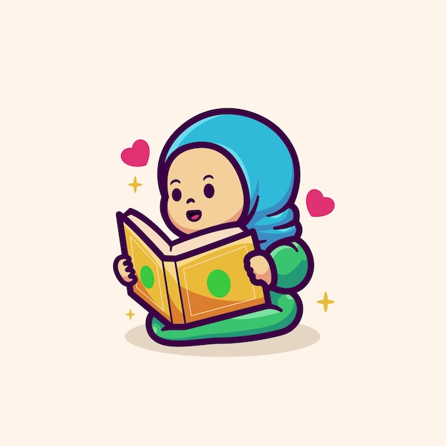 vector cute illustration islamic ramadhan little girl reading al quran koran quran