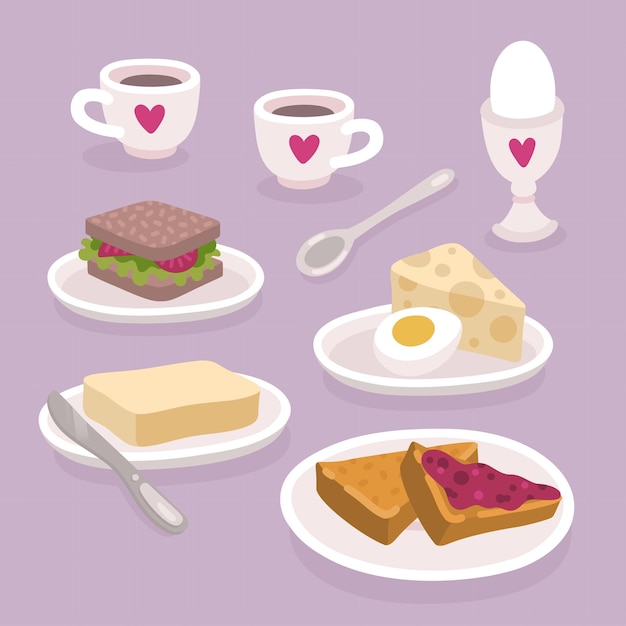 Vector cute illustration with breakfast food