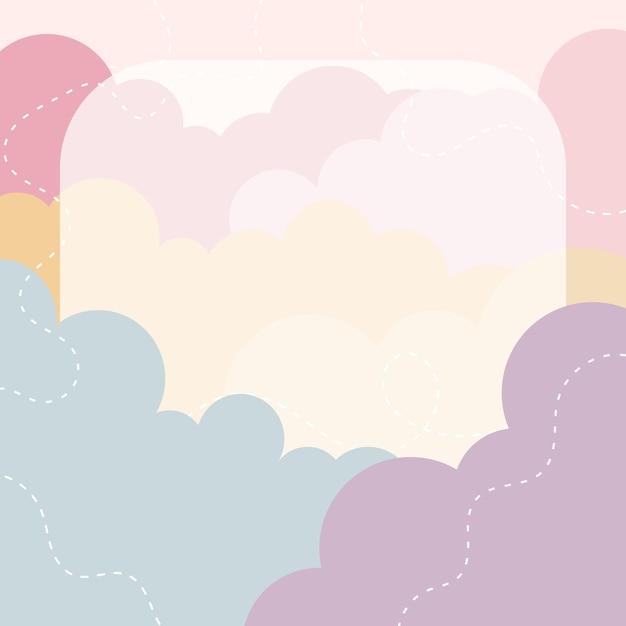 Vector Cute Kawaii Pastel cloud framework flat cartoon background with scribbles