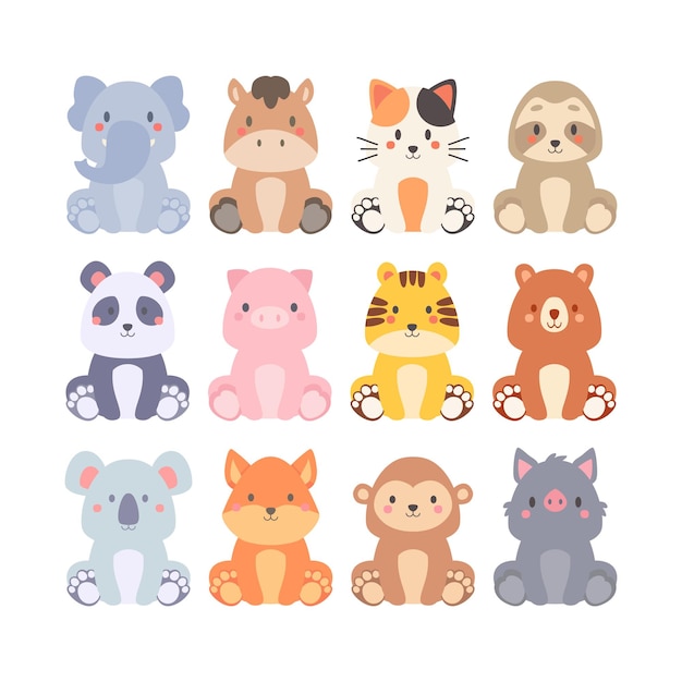 Vector cute little animals cartoon sitting