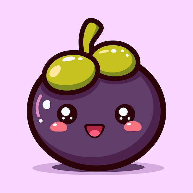 Vector cute mangosteen fruit flat illustration