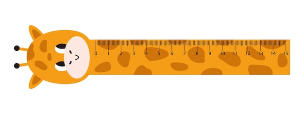 Vector cute measuring ruler Kawaii school ruler with giraffe smiling face Measuring tool with baby giraffe head Student ruler with funny animal Centimeter scales