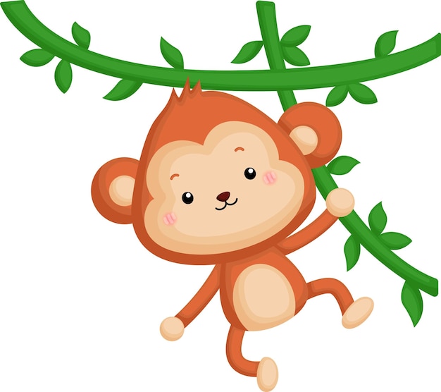 a vector of a cute monkey hanging on a vine