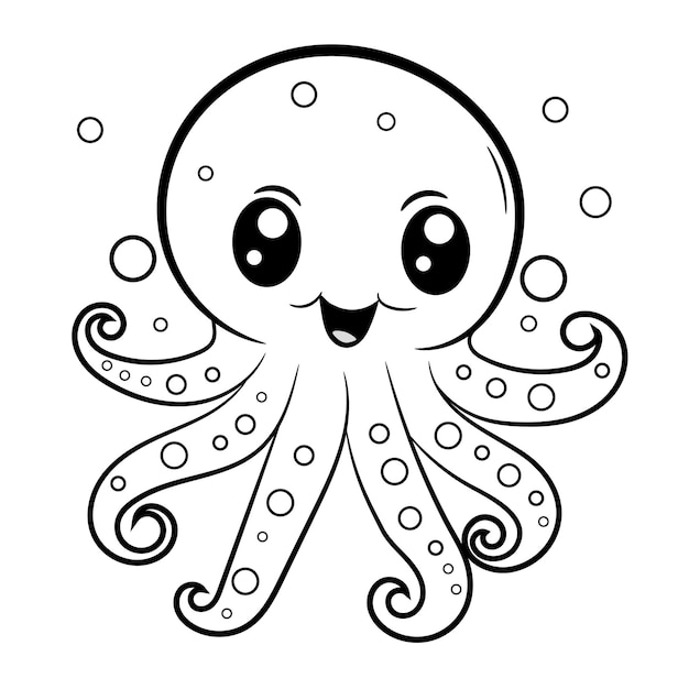 Vector vector cute octopus black and white coloring pages for kids illustration