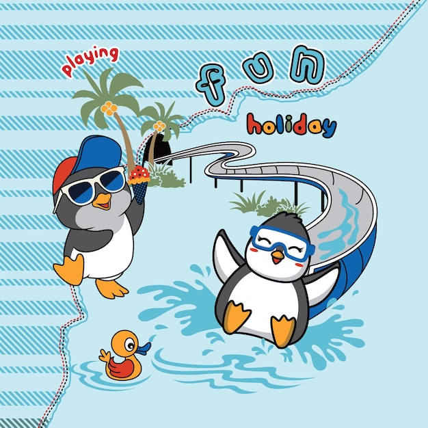 vector cute penguin enjoying swimming