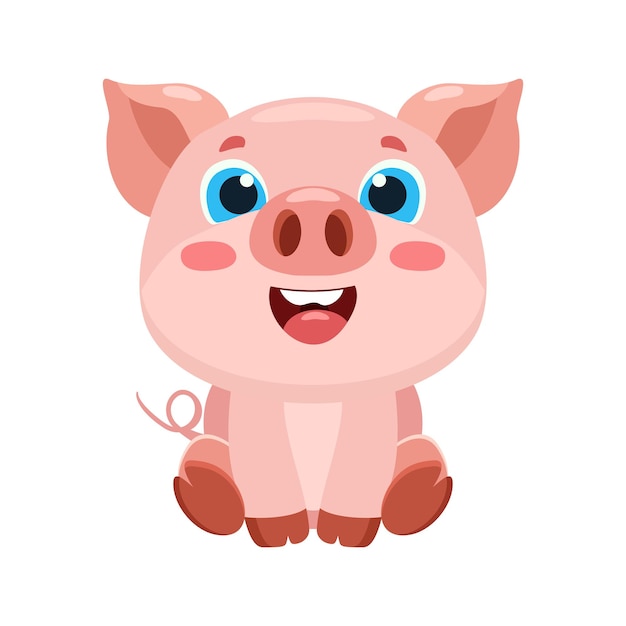 Vector cute pig cartoon character illustration flat design