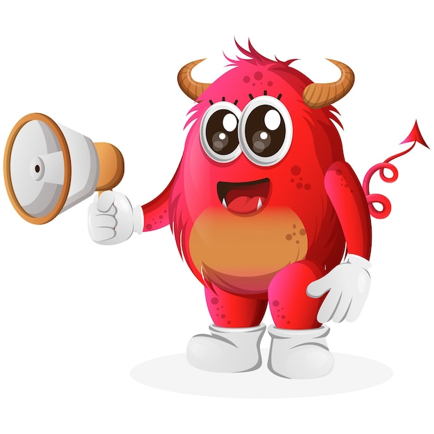 Vector Cute red monster holding megaphone