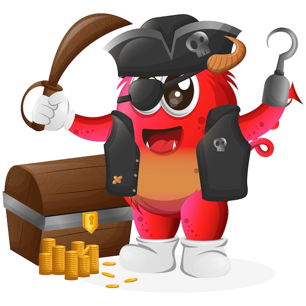 Vector Cute red monster pirate character