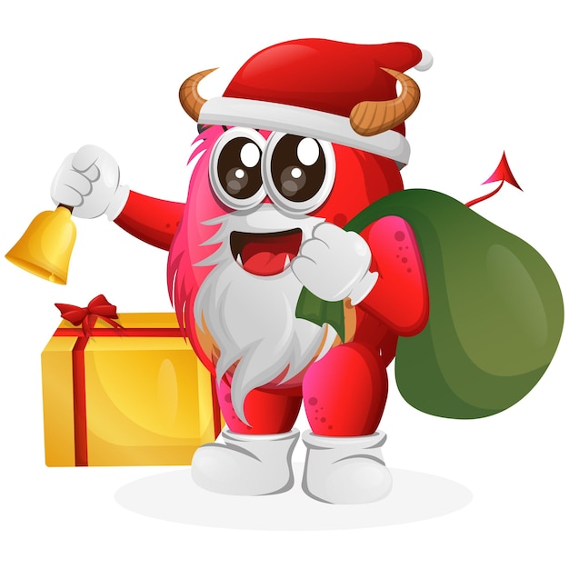 Vector Cute red monster santa claus christmas