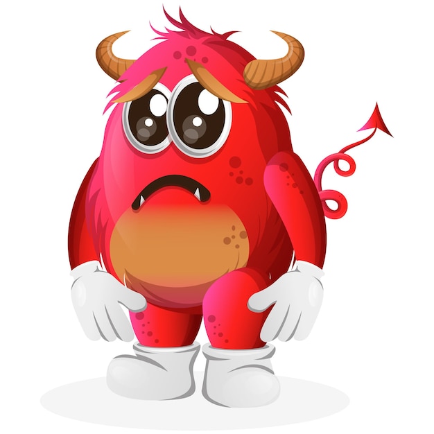 Vector Cute red monster with sad expression