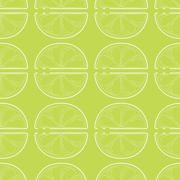 Vector cute seamless pattern White outline of a lemon slice on a green background Cute pattern for packaging paper design Modern Linear Art