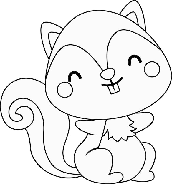 a vector of a cute squirrel in black and white coloring