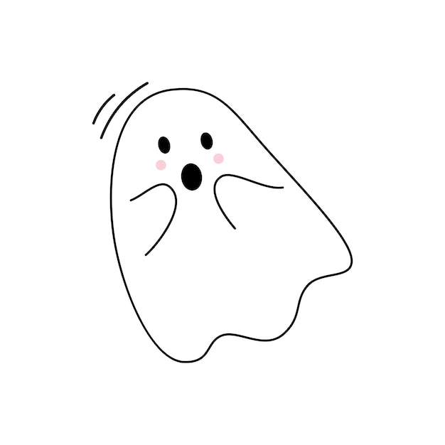 Vector cute surprised ghost Flying spirit in flat design Outline phantom on white background Doodle ghost Halloween