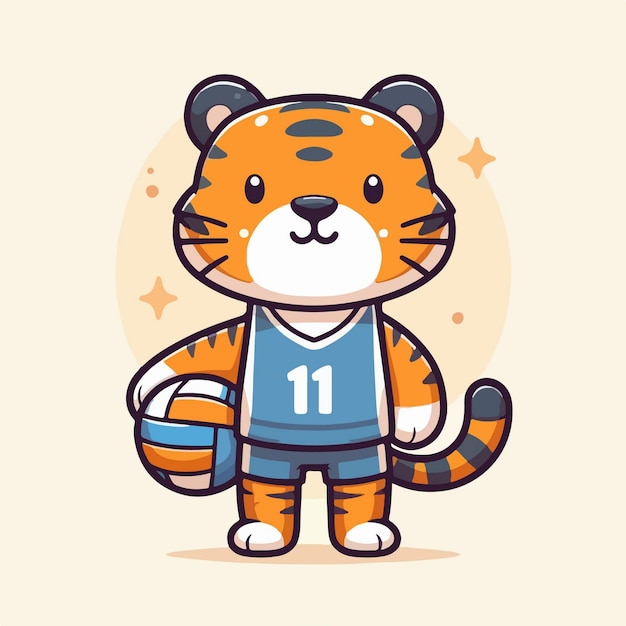 vector cute tiger basketball cartoon vector icon illustration animal sport icon isolated