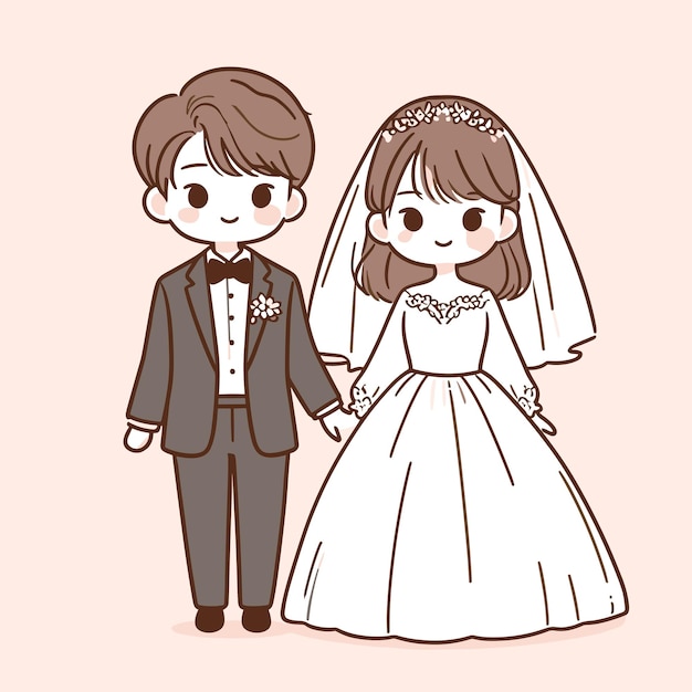 Vector cute wedding couple illustration