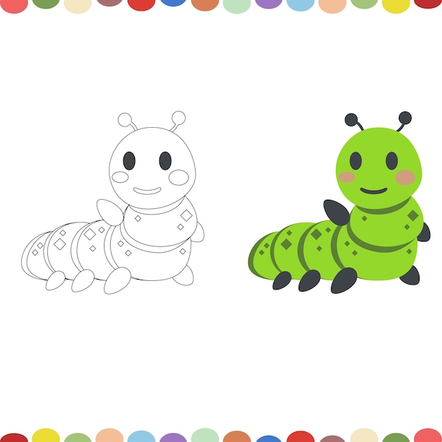 vector cute worm cartoon coloring pages for kids