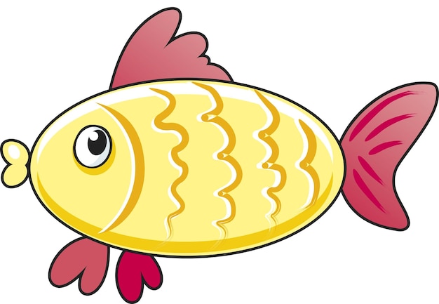 Vector cute yellow sea fish aquarium cartoon fish for print children illustration on white backgroun