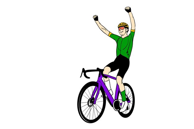 vector cycling bicycle rider athlete wearing sunglasses on road bike coloring silhuotte drawing helm