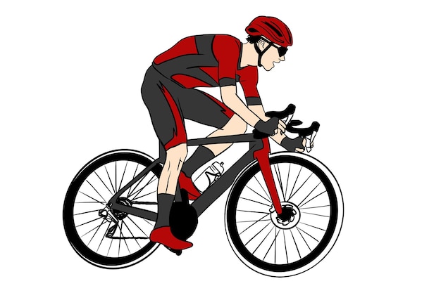 vector cycling bicycle rider athlete wearing sunglasses on road bike coloring silhuotte drawing helm