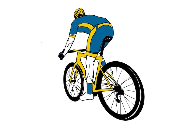 vector cycling bicycle rider athlete wearing sunglasses on road bike coloring silhuotte drawing helm