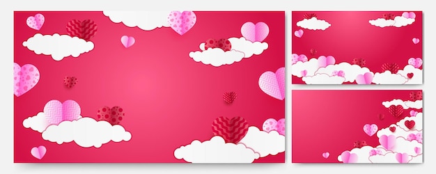 Vector dangling hearts shape wave pink background