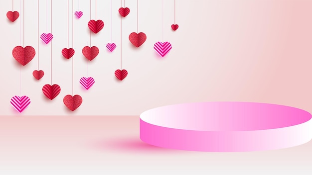 Vector dangling hearts shapes texture wave pink background