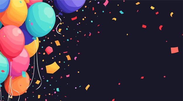 vector dark background with confetti and balloons Generative AI