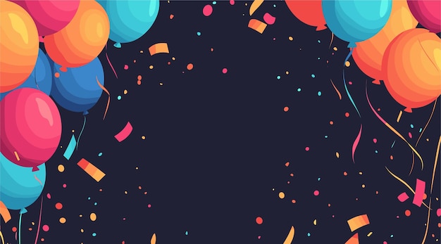 vector dark background with confetti and balloons Generative AI