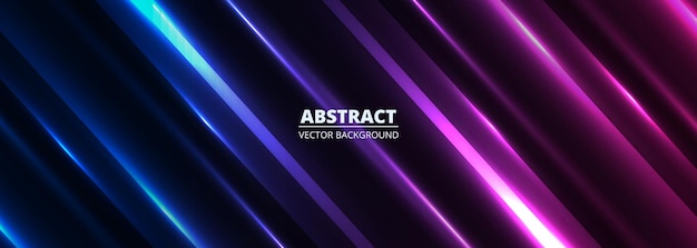 Vector dark blue and purple abstract modern wide banner with light purple and blue shiny diagonal lines background