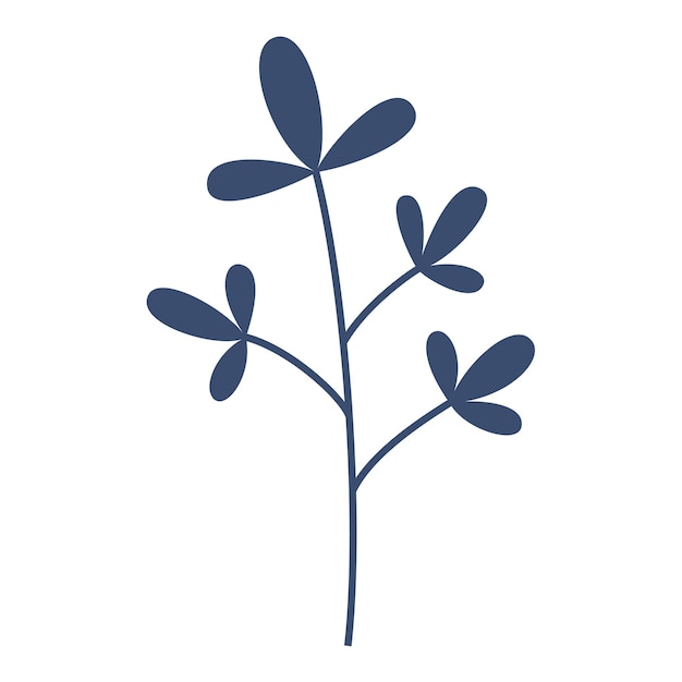 Vector dark blue twig with leaves in flat design Branch with leaves in blue color Spring botanical illustration