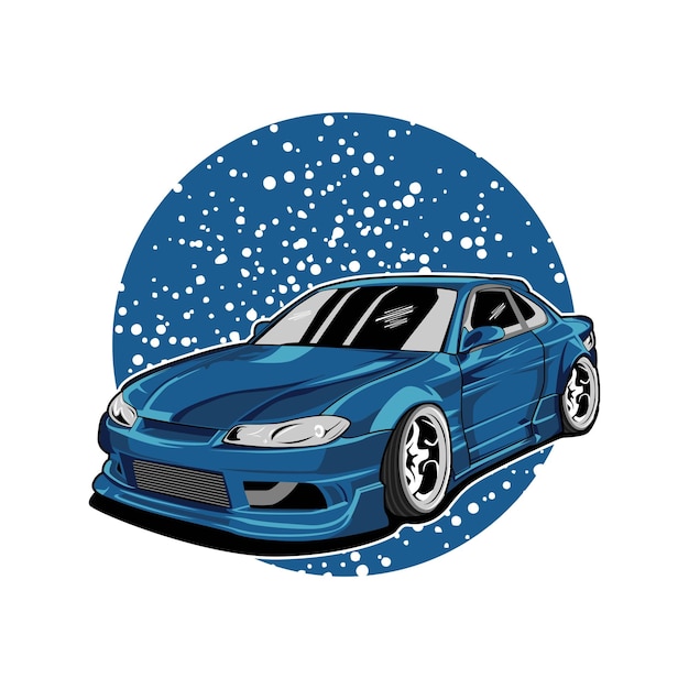 Vector dark blue urban car vector illustration along with circle backgound