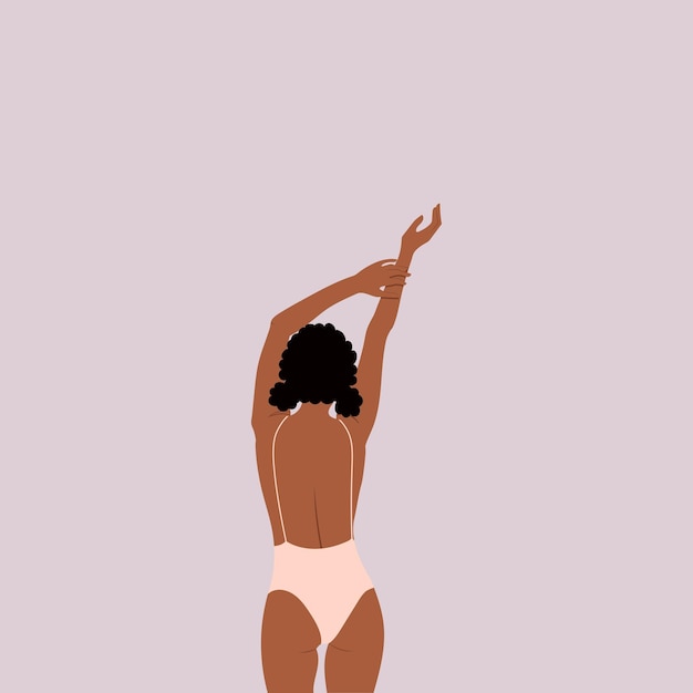 Vector darkskinned girl in swimsuit Love your body Flat vector illustration Trendy vector illustration for web app