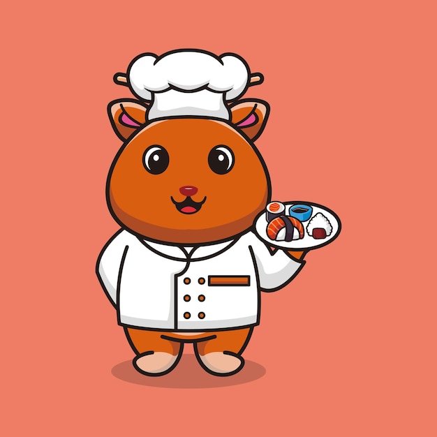 Vector deer chef mascot logo cartoon cute creative kawaii