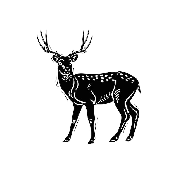 Vector deer isolated on white. Deer silhouette, vector illustration. Black and white vector antler