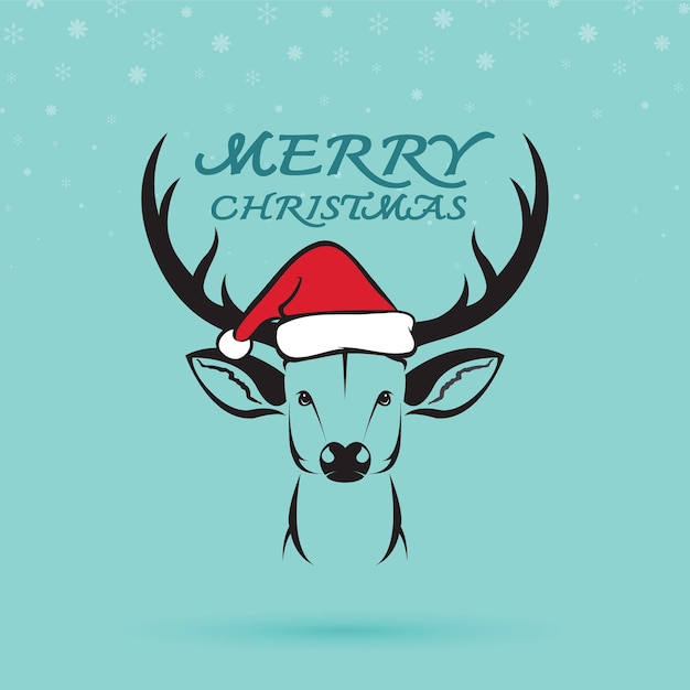 Vector vector of deer and santa hats on blue background merry christmas